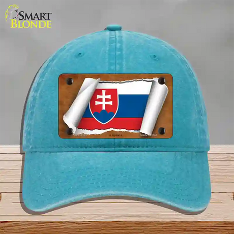 Slovakia Flag Scroll Novelty License Plate Hat Unconstructed Cotton / Lake Blue