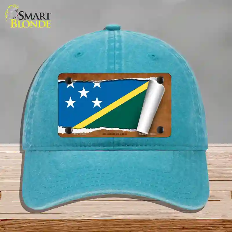 Solomon Islands Flag Scroll Novelty License Plate Hat Unconstructed Cotton / Lake Blue