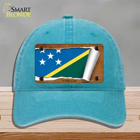 Solomon Islands Flag Scroll Novelty License Plate Hat Unconstructed Cotton / Lake Blue