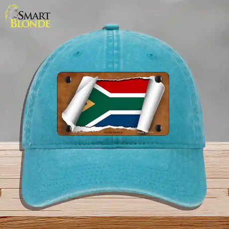 South Africa Flag Scroll Novelty License Plate Hat Unconstructed Cotton / Lake Blue