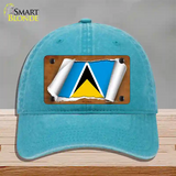 St Lucia Flag Scroll Novelty License Plate Hat Unconstructed Cotton / Lake Blue