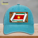 Suriname Flag Scroll Novelty License Plate Hat Unconstructed Cotton / Lake Blue