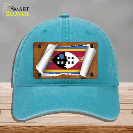 Swaziland Flag Scroll Novelty License Plate Hat Unconstructed Cotton / Lake Blue