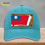 Taiwan Flag Scroll Novelty License Plate Hat Unconstructed Cotton / Lake Blue