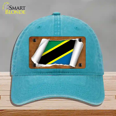 Tanzania Flag Scroll Novelty License Plate Hat Unconstructed Cotton / Lake Blue