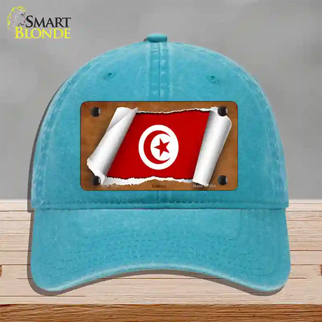 Tunisia Flag Scroll Novelty License Plate Hat Unconstructed Cotton / Lake Blue