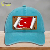 Turkey Flag Scroll Novelty License Plate Hat Unconstructed Cotton / Lake Blue