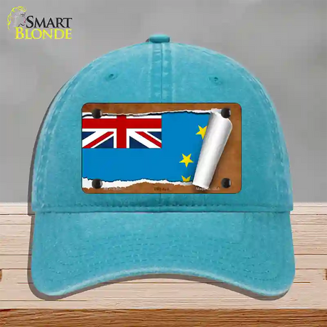 Tuvalu Flag Scroll Novelty License Plate Hat Unconstructed Cotton / Lake Blue