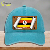 Uganda Flag Scroll Novelty License Plate Hat Unconstructed Cotton / Lake Blue