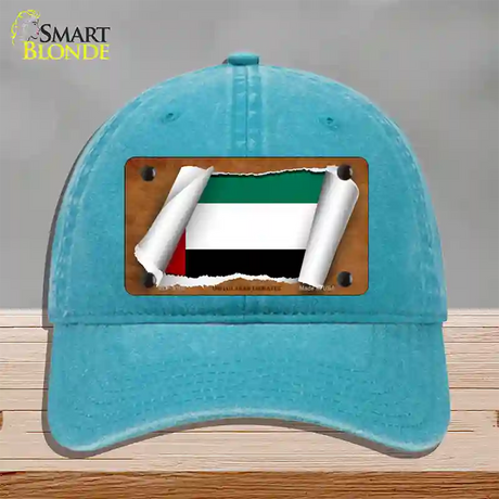 United Arab Emirates Flag Scroll Novelty License Plate Hat Unconstructed Cotton / Lake Blue