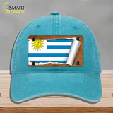 Uruguay Flag Scroll Novelty License Plate Hat Unconstructed Cotton / Lake Blue