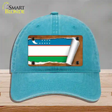 Uzbekistan Flag Scroll Novelty License Plate Hat Unconstructed Cotton / Lake Blue