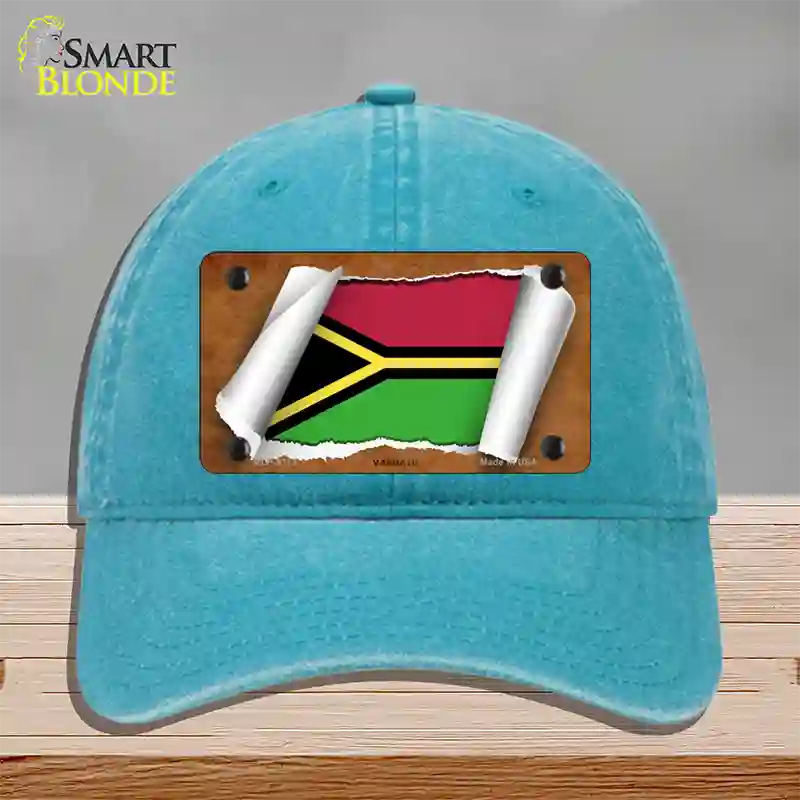 Vanuatu Flag Scroll Novelty License Plate Hat Unconstructed Cotton / Lake Blue