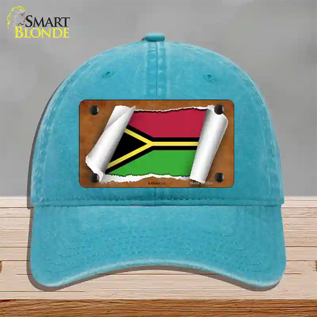 Vanuatu Flag Scroll Novelty License Plate Hat Unconstructed Cotton / Lake Blue