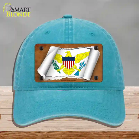 Virgin Islands US Flag Scroll Novelty License Plate Hat Unconstructed Cotton / Lake Blue