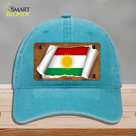 Kurdistan Flag Scroll Novelty License Plate Hat Unconstructed Cotton / Lake Blue