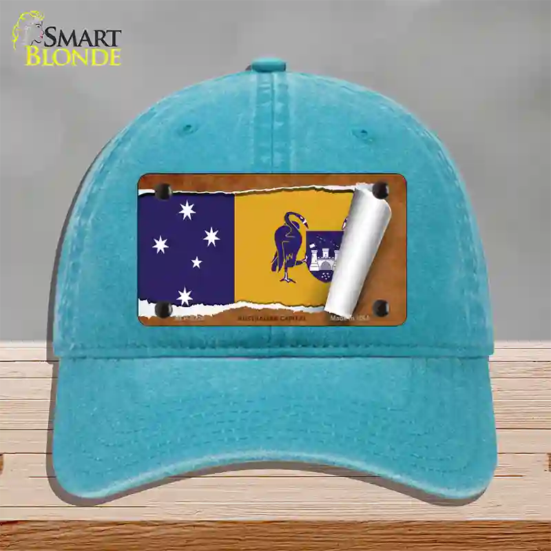 Australian Capital Flag Scroll Novelty License Plate Hat Unconstructed Cotton / Lake Blue