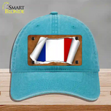 France Flag Scroll Novelty License Plate Hat Unconstructed Cotton / Lake Blue