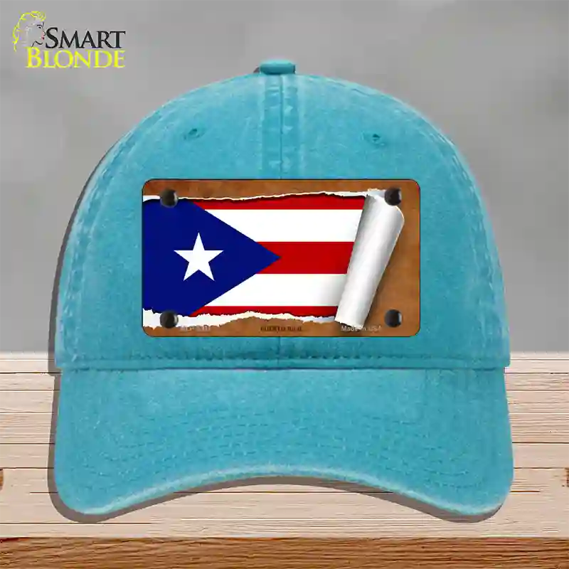 Puerto Rico Flag Scroll Novelty License Plate Hat Unconstructed Cotton / Lake Blue