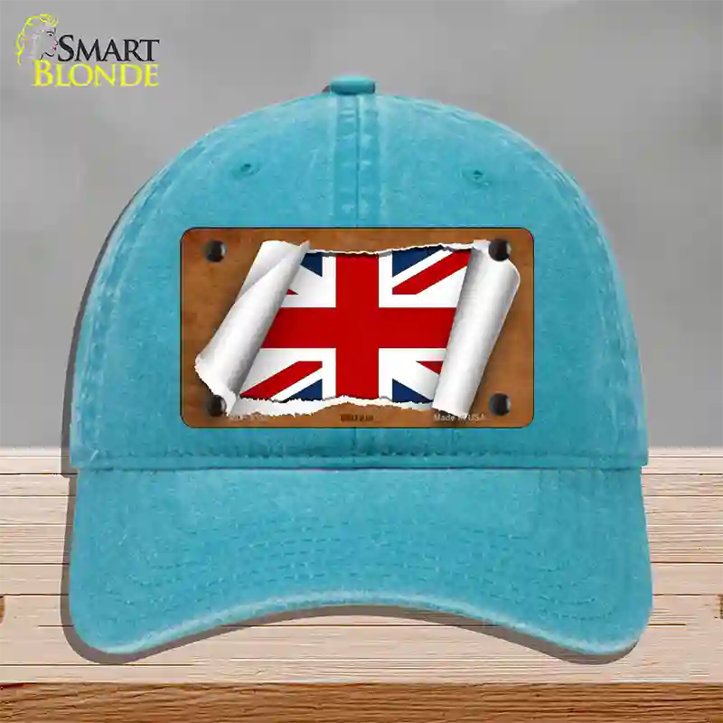 Britain Flag Scroll Novelty License Plate Hat Unconstructed Cotton / Lake Blue