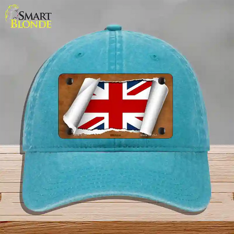 Britain Flag Scroll Novelty License Plate Hat Unconstructed Cotton / Lake Blue