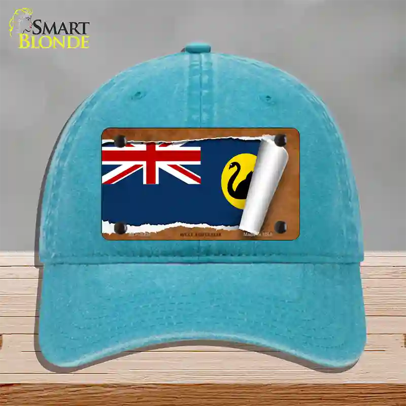 West Australia Flag Scroll Novelty License Plate Hat Unconstructed Cotton / Lake Blue