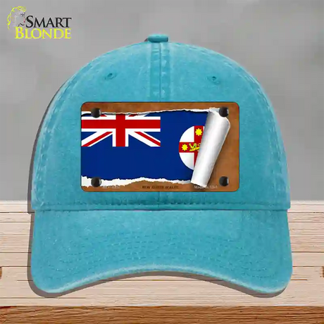 New South Wales Flag Scroll Novelty License Plate Hat Unconstructed Cotton / Lake Blue