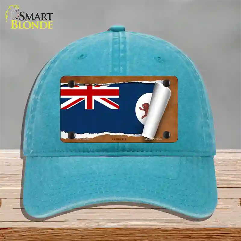 Tasmania Flag Scroll Novelty License Plate Hat Unconstructed Cotton / Lake Blue