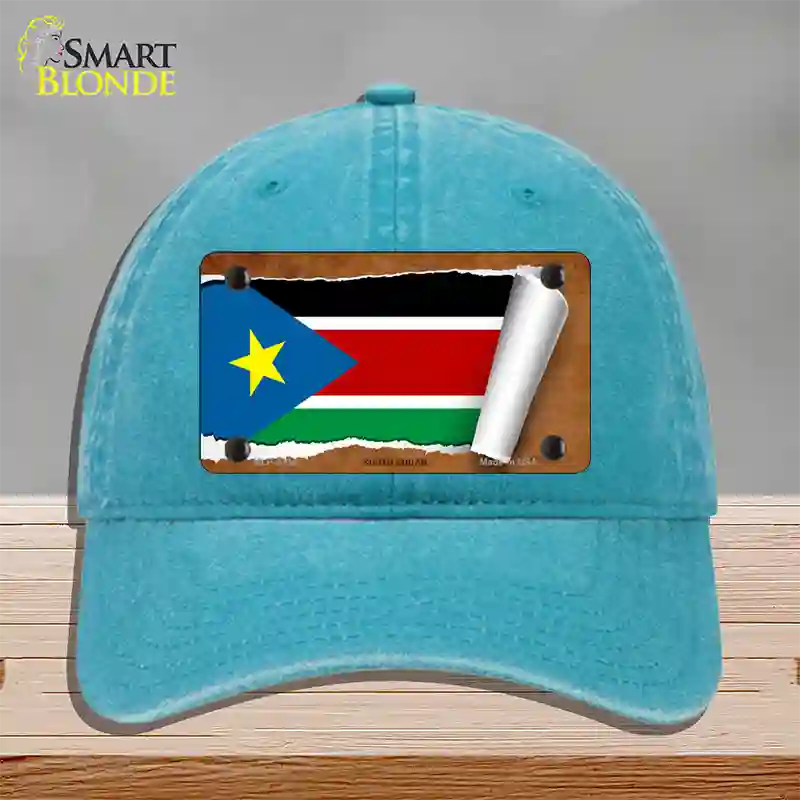 South Sudan Flag Scroll Novelty License Plate Hat Unconstructed Cotton / Lake Blue