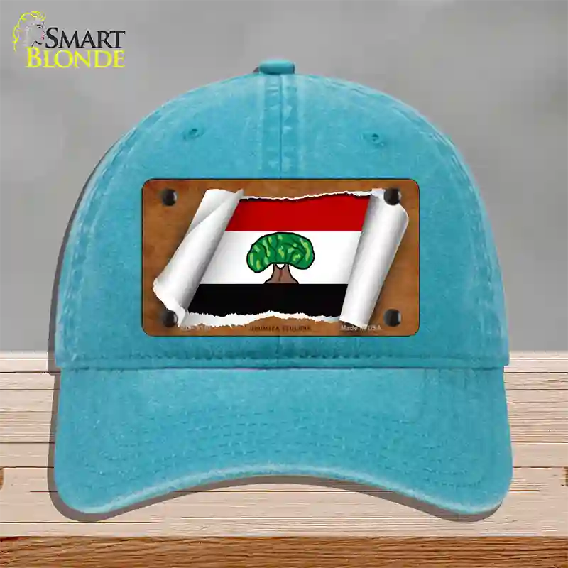 Oromia Ethiopia Flag Scroll Novelty License Plate Hat Unconstructed Cotton / Lake Blue