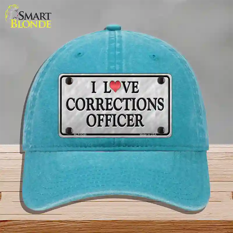 I Love Corrections Officer Novelty License Plate Hat Unconstructed Cotton / Lake Blue