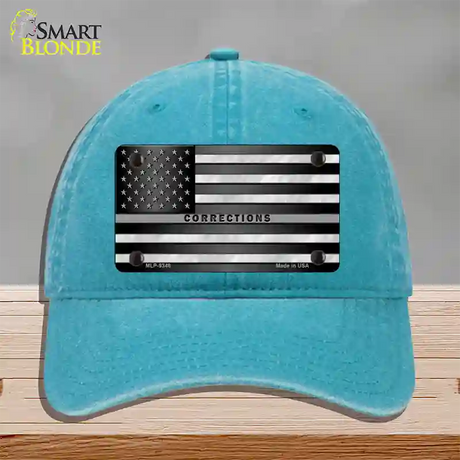 American Flag Corrections Novelty License Plate Hat Unconstructed Cotton / Lake Blue