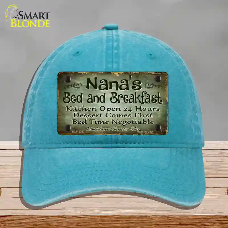 Nanas Bed And Breakfast Novelty License Plate Hat Unconstructed Cotton / Lake Blue