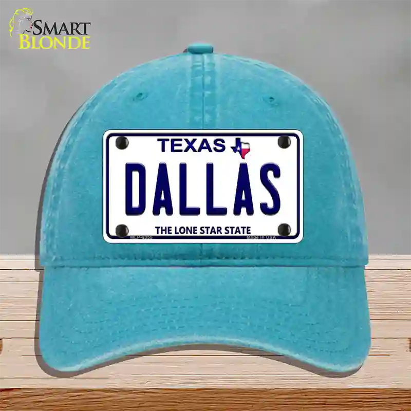 Dallas Texas Novelty License Plate Hat Unconstructed Cotton / Lake Blue