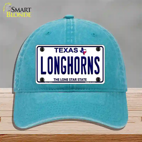 Longhorn Texas Novelty License Plate Hat Unconstructed Cotton / Lake Blue