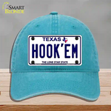 Hookem Texas Novelty License Plate Hat Unconstructed Cotton / Lake Blue