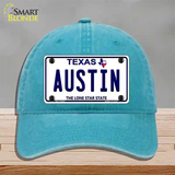 Austin Texas Novelty License Plate Hat Unconstructed Cotton / Lake Blue