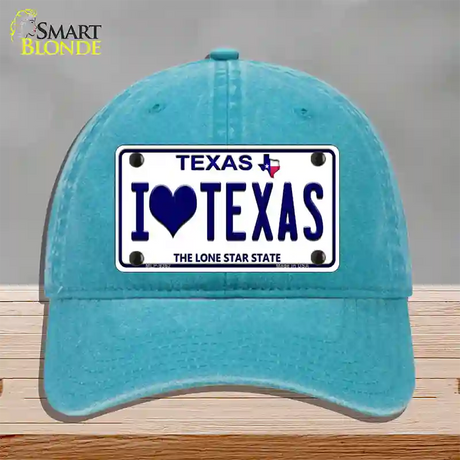 I Love Texas Novelty License Plate Hat Unconstructed Cotton / Lake Blue