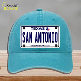 San Antonio Texas Novelty License Plate Hat Unconstructed Cotton / Lake Blue