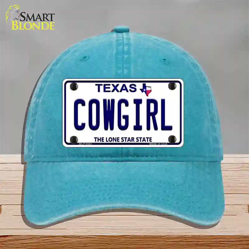 Cowgirl Texas Novelty License Plate Hat Unconstructed Cotton / Lake Blue