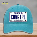 Cowgirl Texas Novelty License Plate Hat Unconstructed Cotton / Lake Blue