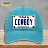 Cowboy Texas White Novelty License Plate Hat Unconstructed Cotton / Lake Blue