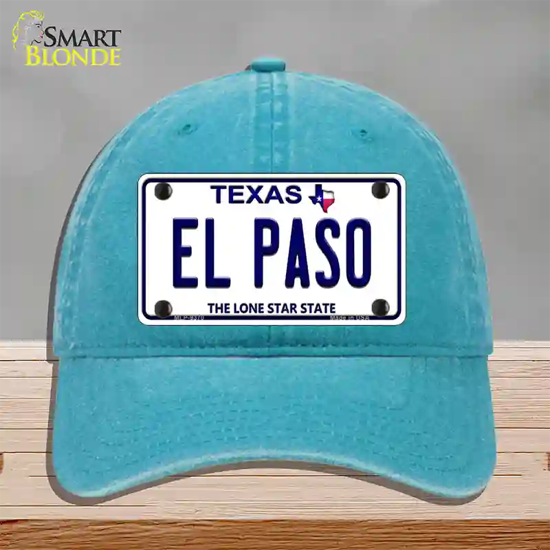 El Paso Texas Novelty License Plate Hat Unconstructed Cotton / Lake Blue