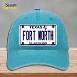 Fort Worth Texas Novelty License Plate Hat Unconstructed Cotton / Lake Blue