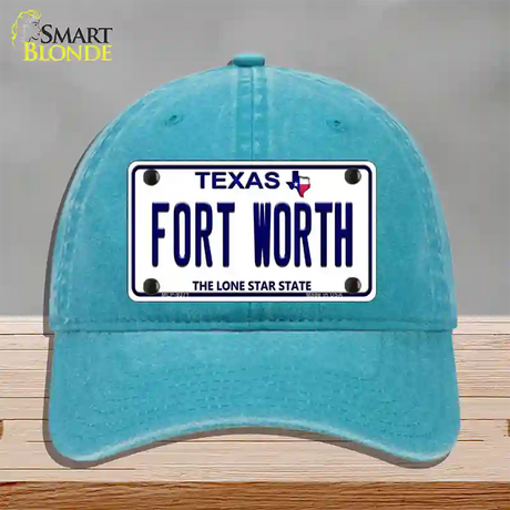 Fort Worth Texas Novelty License Plate Hat Unconstructed Cotton / Lake Blue