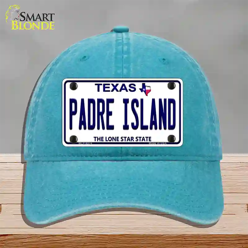 Padre Island Texas Novelty License Plate Hat Unconstructed Cotton / Lake Blue