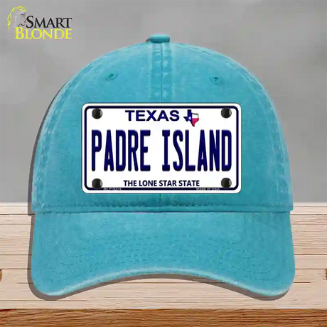 Padre Island Texas Novelty License Plate Hat Unconstructed Cotton / Lake Blue