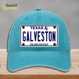 Galveston Texas Novelty License Plate Hat Unconstructed Cotton / Lake Blue