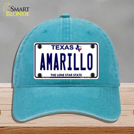 Amarillo Texas Novelty License Plate Hat Unconstructed Cotton / Lake Blue