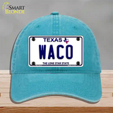 Waco Texas Novelty License Plate Hat Unconstructed Cotton / Lake Blue